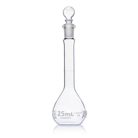 Globe Scientific Flask, Volumetric , Globe Glass, 25mL, Class A, To Contain (TC), ASTM E288, 6/Box 8200025